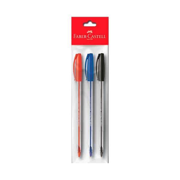 14176_1 Bolígrafo Medio 032 Faber (Azul, Negro, Rojo) blís - Imagen 1