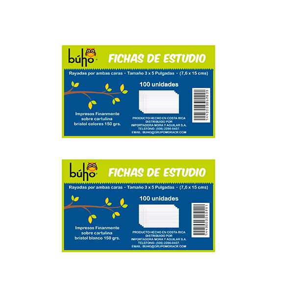 110921_1 Ficha de estudio #1 rayada blanca 3x5 100 hojas Buho. - Imagen 1