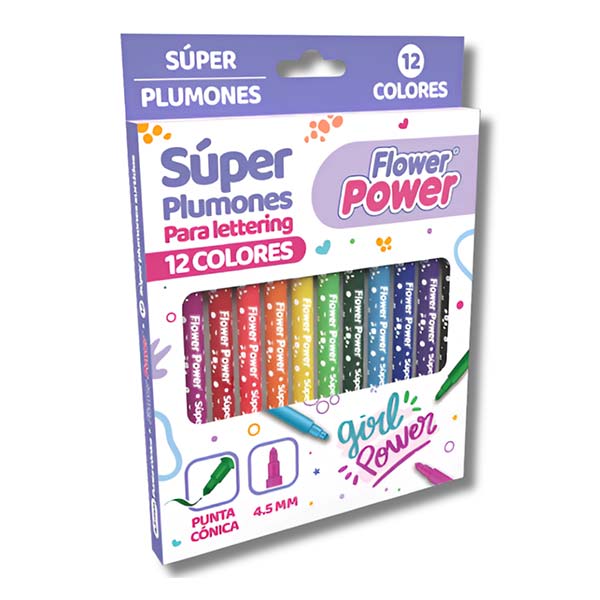 135546_1 Marcador super plumón punta cónica flower power 12 unidades - Imagen 1