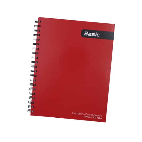 106532_1 Cuaderno cuadriculado 5mm tapa dura 100 hojas color rojo Basic. - Imagen 1