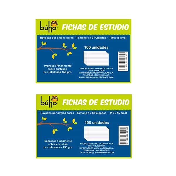 22522_1 Ficha de estudio #2 rayada colores 4x6 100 hojas Buho. - Imagen 1